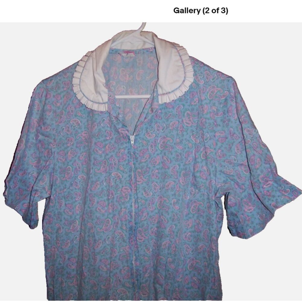 Vintage Sears Zip & Dash Blue Paisley House Dress Pleated Collar Retro Size 14 - Picture 3 of 3